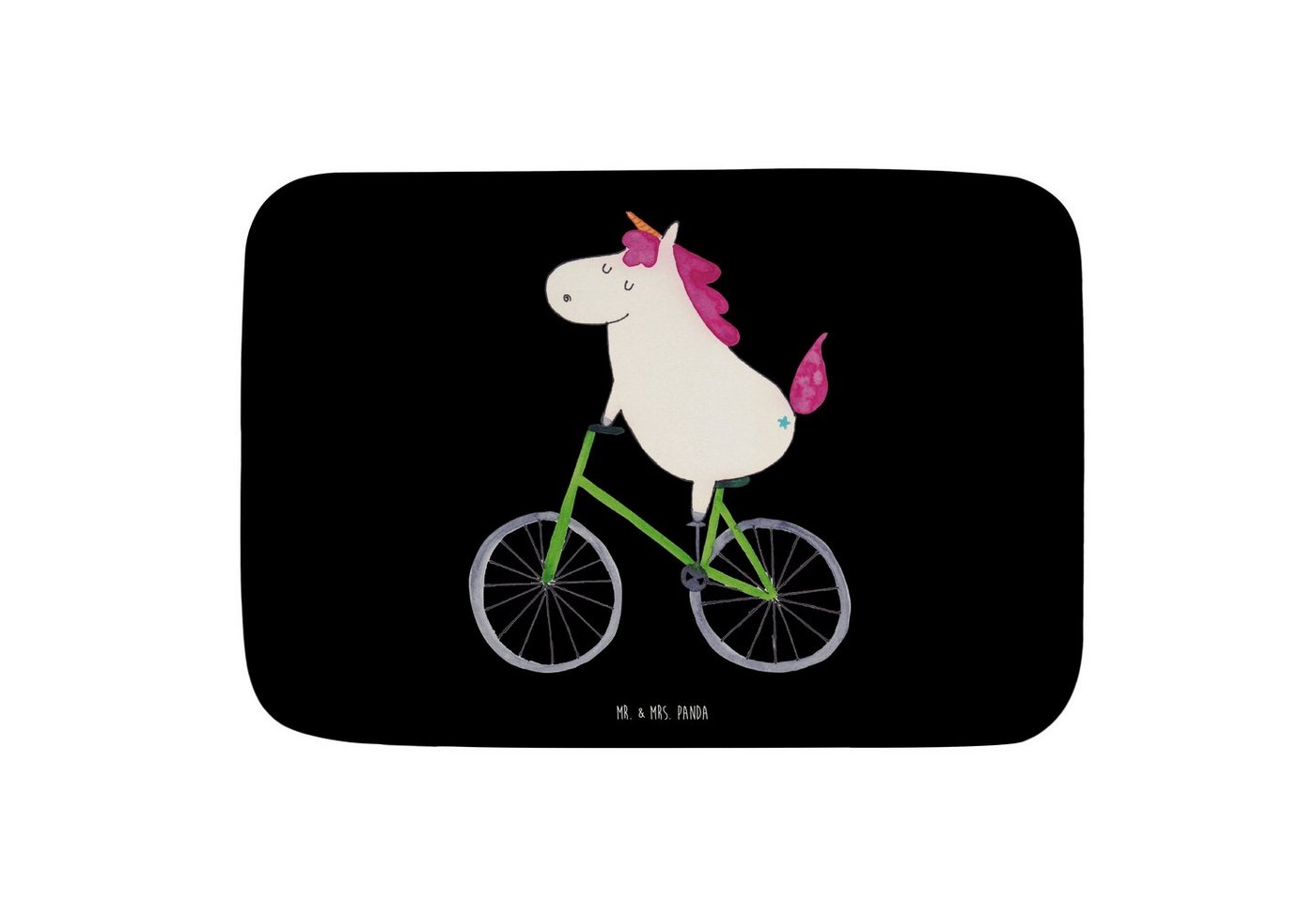 Badematte Einhorn Radfahrer - Schwarz - Geschenk, Badvorleger, Badematte, Einhö Mr. & Mrs. Panda, Höhe 1 mm, 100% Polyester, rechteckig, Märchenhafte Designs von Mr. & Mrs. Panda