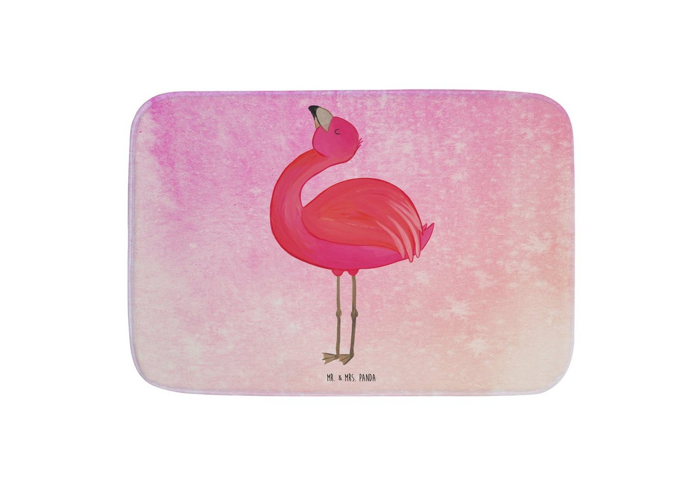 Badematte Flamingo Stolz - Aquarell Pink - Geschenk, rosa, Badezimmerteppich, B Mr. & Mrs. Panda, Höhe 1 mm, 100% Polyester, rechteckig, Einzigartiges Design von Mr. & Mrs. Panda