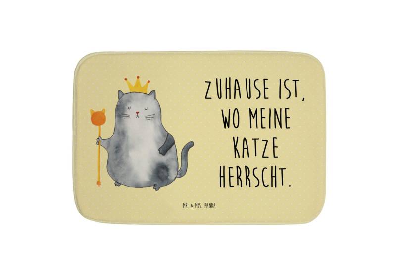 Mr. & Mrs. Panda Badematte Katze König - Gelb Pastell - Geschenk, Krone, Duschvorleger, Weicher, Höhe 40 mm, 100% Polyester, rechteckig, Bezauberndes Design von Mr. & Mrs. Panda