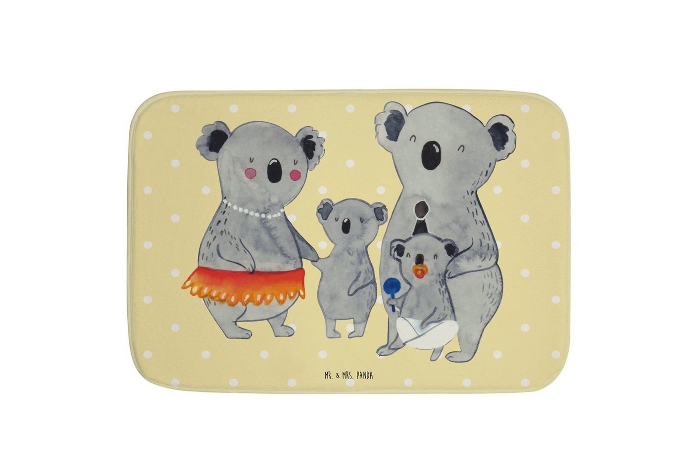 Badematte Koala Familie - Gelb Pastell - Geschenk, Kinder, Bruder, Schwester, M Mr. & Mrs. Panda, Höhe 1 mm, 100% Polyester, rechteckig, Märchenhafte Designs von Mr. & Mrs. Panda