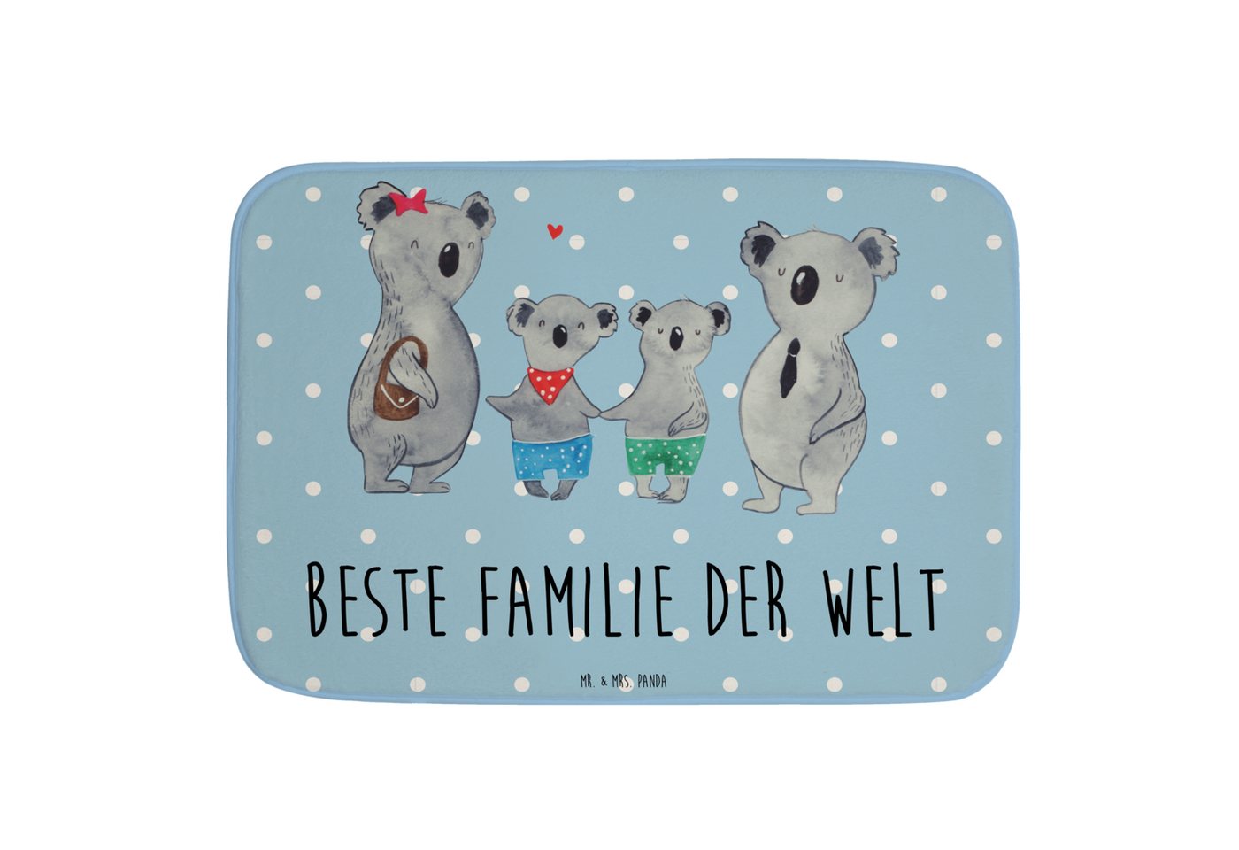 Badematte Koala Familie zwei - Blau Pastell - Geschenk, Lieblingsfamilie, Oma, Mr. & Mrs. Panda, Höhe 1 mm, 100% Polyester, rechteckig, Stil-Statement von Mr. & Mrs. Panda