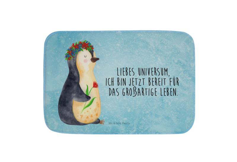 Mr. & Mrs. Panda Badematte Pinguin Blumen - Eisblau - Geschenk, Badvorleger Naturmaterial, Blume, Höhe 40 mm, 100% Polyester, rechteckig, Rutschfeste Beschichtung von Mr. & Mrs. Panda