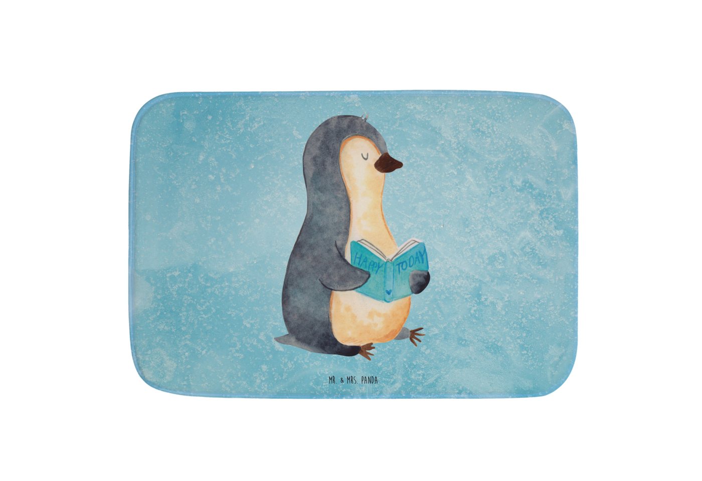 Badematte Pinguin Buch - Eisblau - Geschenk, Pause, Badezimmermatte, Duschvorle Mr. & Mrs. Panda, Höhe 1 mm, 100% Polyester, rechteckig, Anti-Rutsch Sicherheit von Mr. & Mrs. Panda