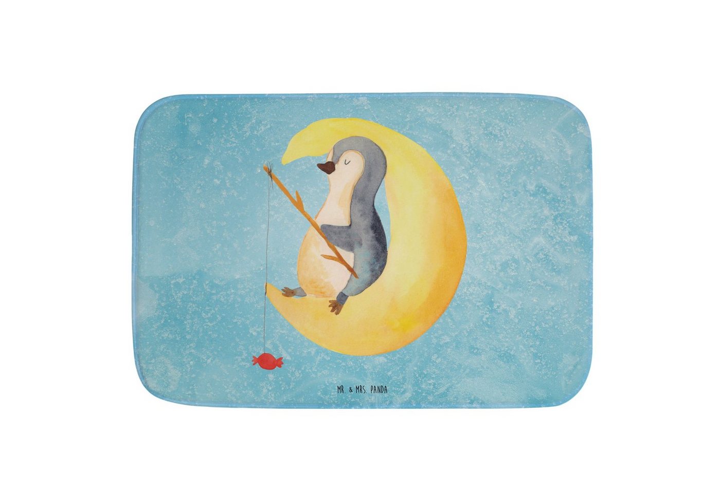 Badematte Pinguin Mond - Eisblau - Geschenk, Badvorleger, Duschteppich, Bademat Mr. & Mrs. Panda, Höhe 1 mm, 100% Polyester, rechteckig, Stil-Statement von Mr. & Mrs. Panda