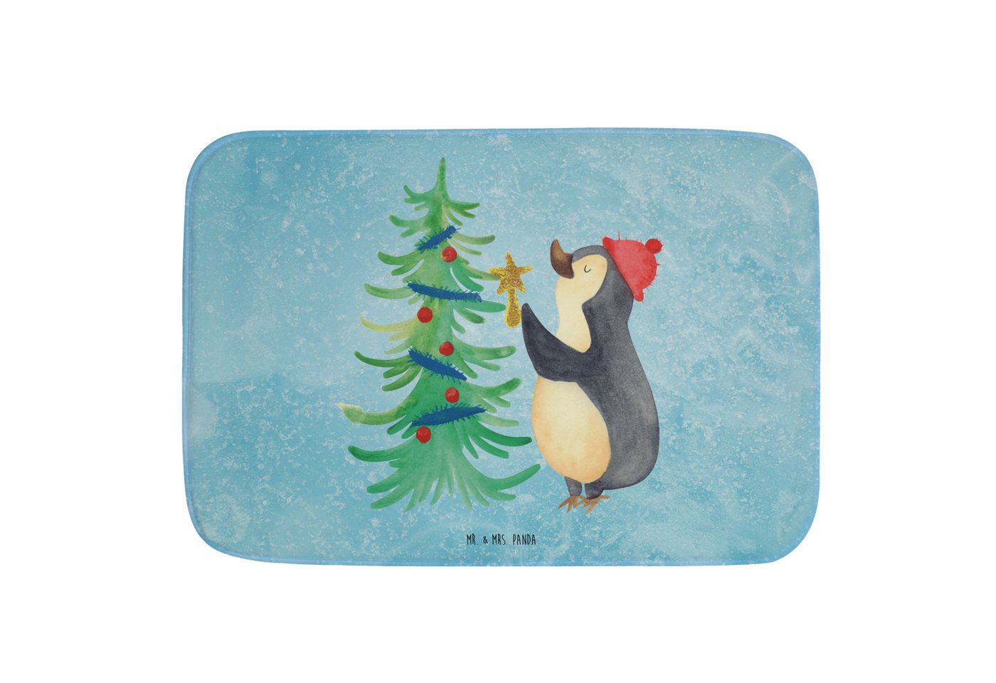 Badematte Pinguin Weihnachtsbaum - Eisblau - Geschenk, Duschmatte, Winter, Weih Mr. & Mrs. Panda, Höhe 1 mm, 100% Polyester, rechteckig, Anti-Rutsch Sicherheit von Mr. & Mrs. Panda