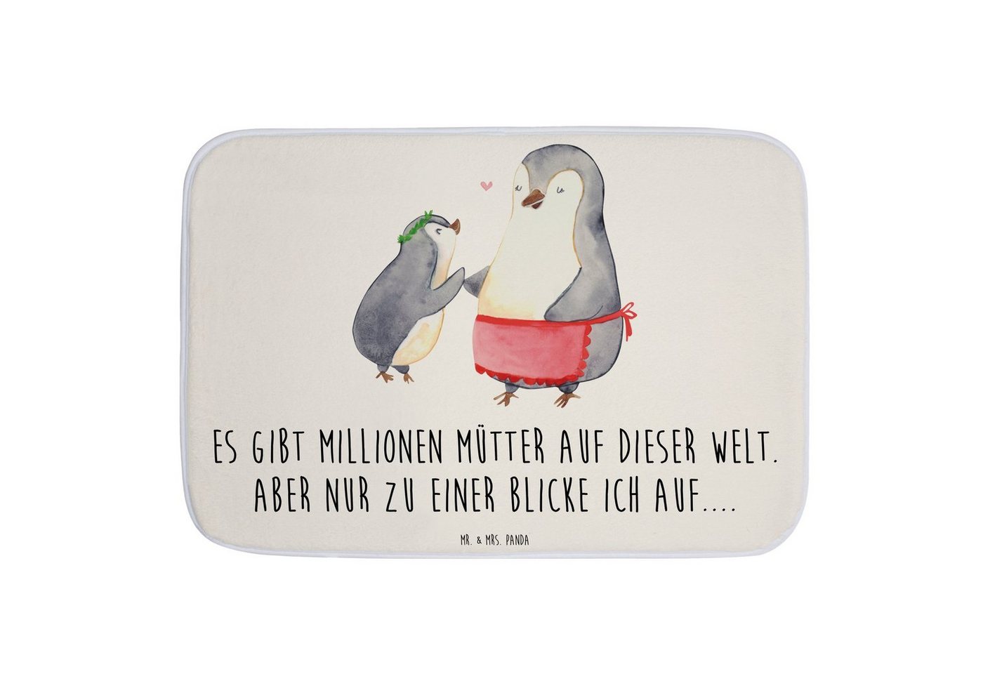 Badematte Pinguin mit Kind - Weiß - Geschenk, Geschenk Mama, Opa, Duschteppich, Mr. & Mrs. Panda, Höhe 1 mm, 100% Polyester, rechteckig, Saugstark von Mr. & Mrs. Panda