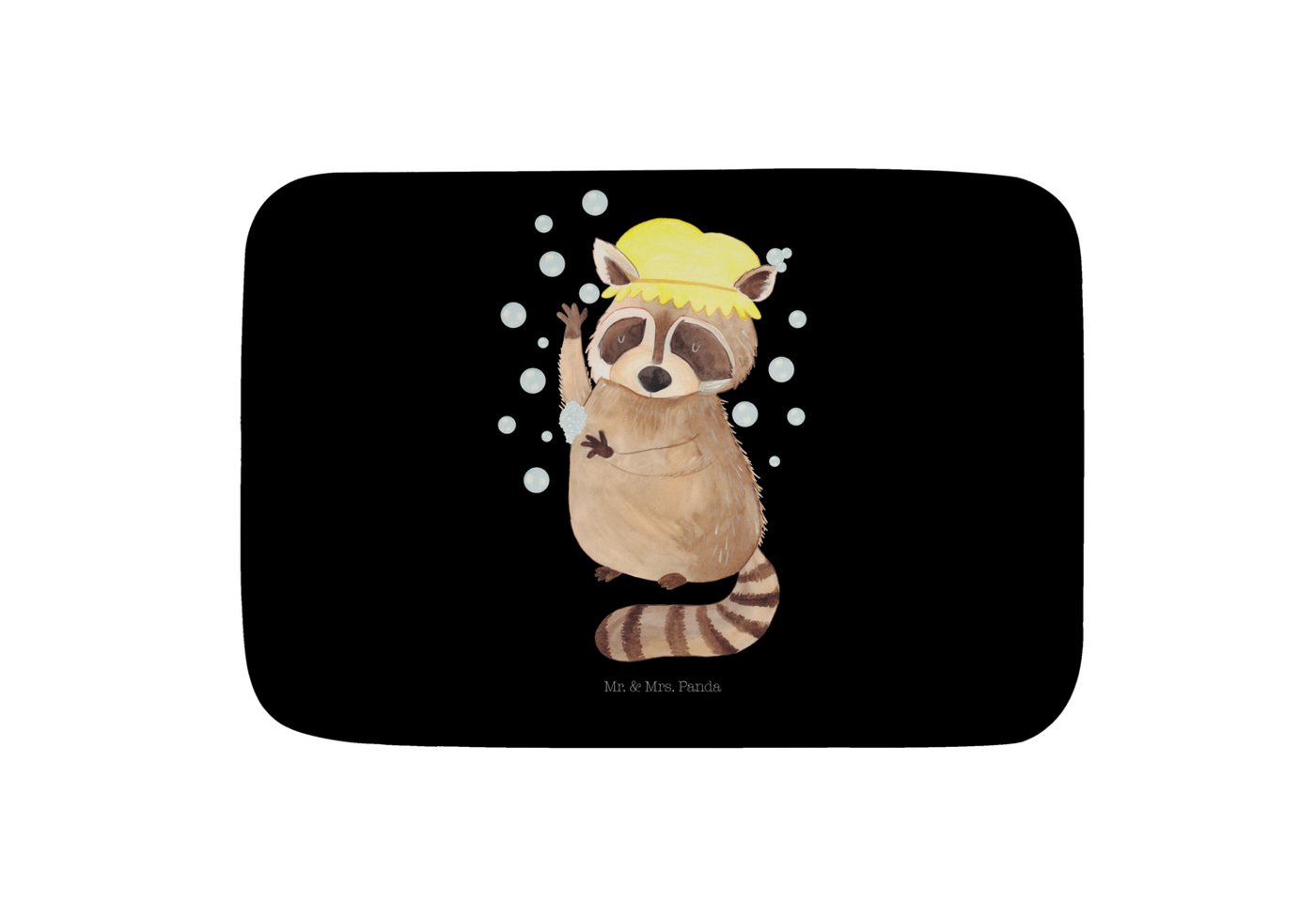 Badematte Waschbär - Schwarz - Geschenk, Plan, Badvorleger, Tiere, lustige Sprü Mr. & Mrs. Panda, Höhe 1 mm, 100% Polyester, rechteckig, Stil-Statement von Mr. & Mrs. Panda