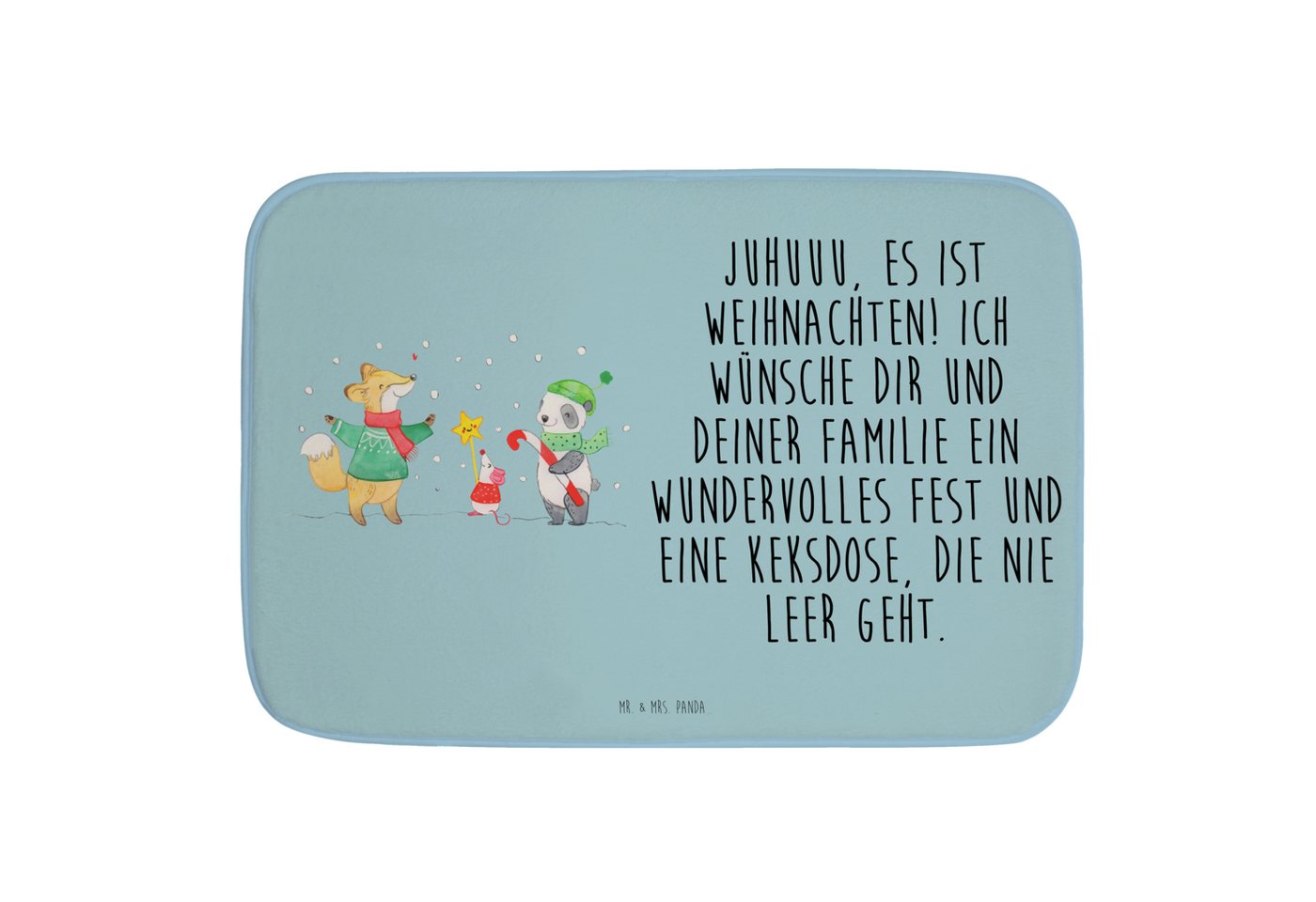 Badematte Winter Weihnachtsfreude - Eisblau - Geschenk, Badvorleger, Badematte, Mr. & Mrs. Panda, Höhe 1 mm, 100% Polyester, rechteckig, Stil-Statement von Mr. & Mrs. Panda