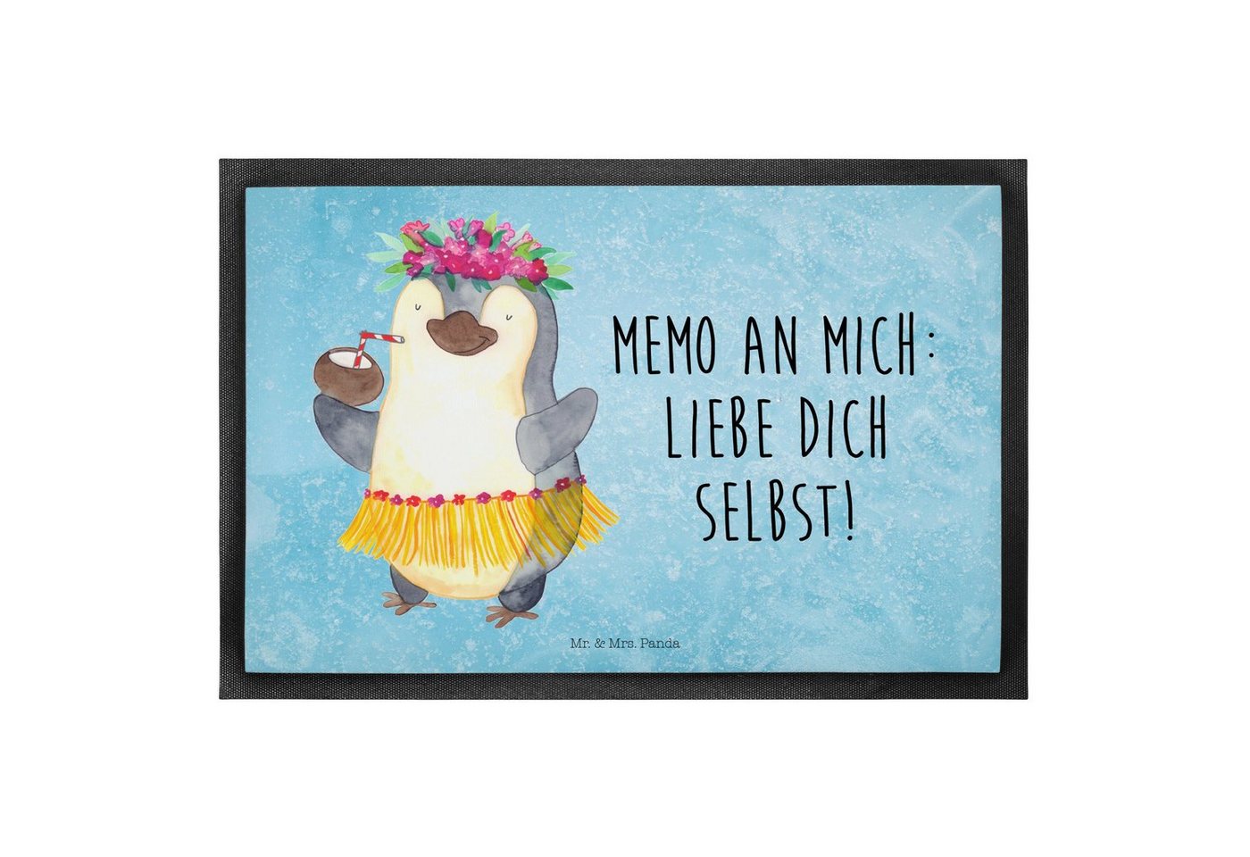 Fußmatte 40 x 60 cm Pinguin Kokosnuss - Eisblau - Geschenk, Hawaii, Vorleger, Mr. & Mrs. Panda, Höhe: 0 mm von Mr. & Mrs. Panda