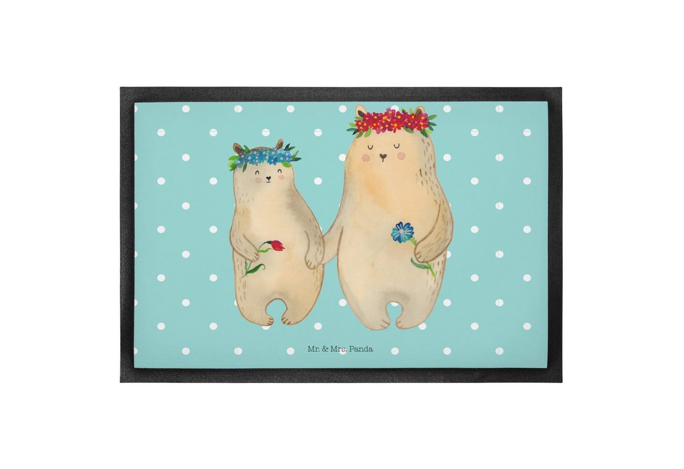 Fußmatte 50 x 75 cm Bären mit Blumenkranz - Türkis Pastell - Geschenk, Fußabst, Mr. & Mrs. Panda, Höhe: 0.3 mm, Liebevoller Empfang von Mr. & Mrs. Panda