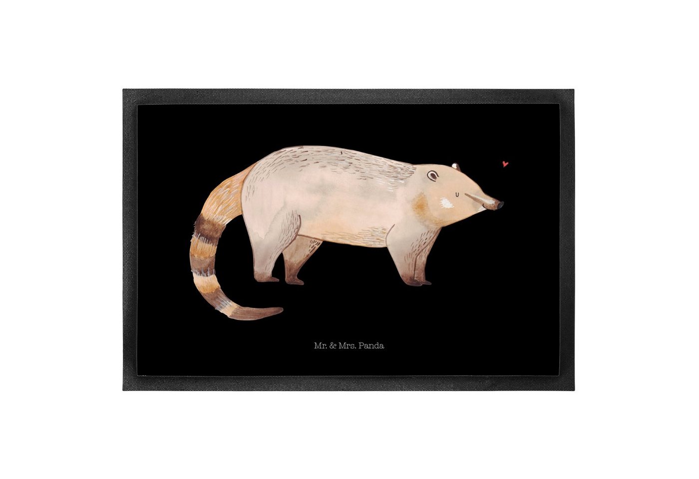 Fußmatte 50 x 75 cm Nasenbaer - Schwarz - Geschenk, Türmatte, Nasenbär, Gute L, Mr. & Mrs. Panda, Höhe: 0.3 mm, Herzliches Willkommen von Mr. & Mrs. Panda