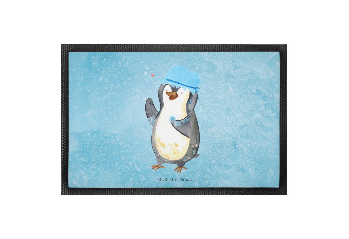 Fußmatte 60 x 90 cm Pinguin Duschen - Eisblau - Geschenk, Schmutzfänger, Schmu, Mr. & Mrs. Panda, Höhe: 0.3 mm, Attraktives Design von Mr. & Mrs. Panda