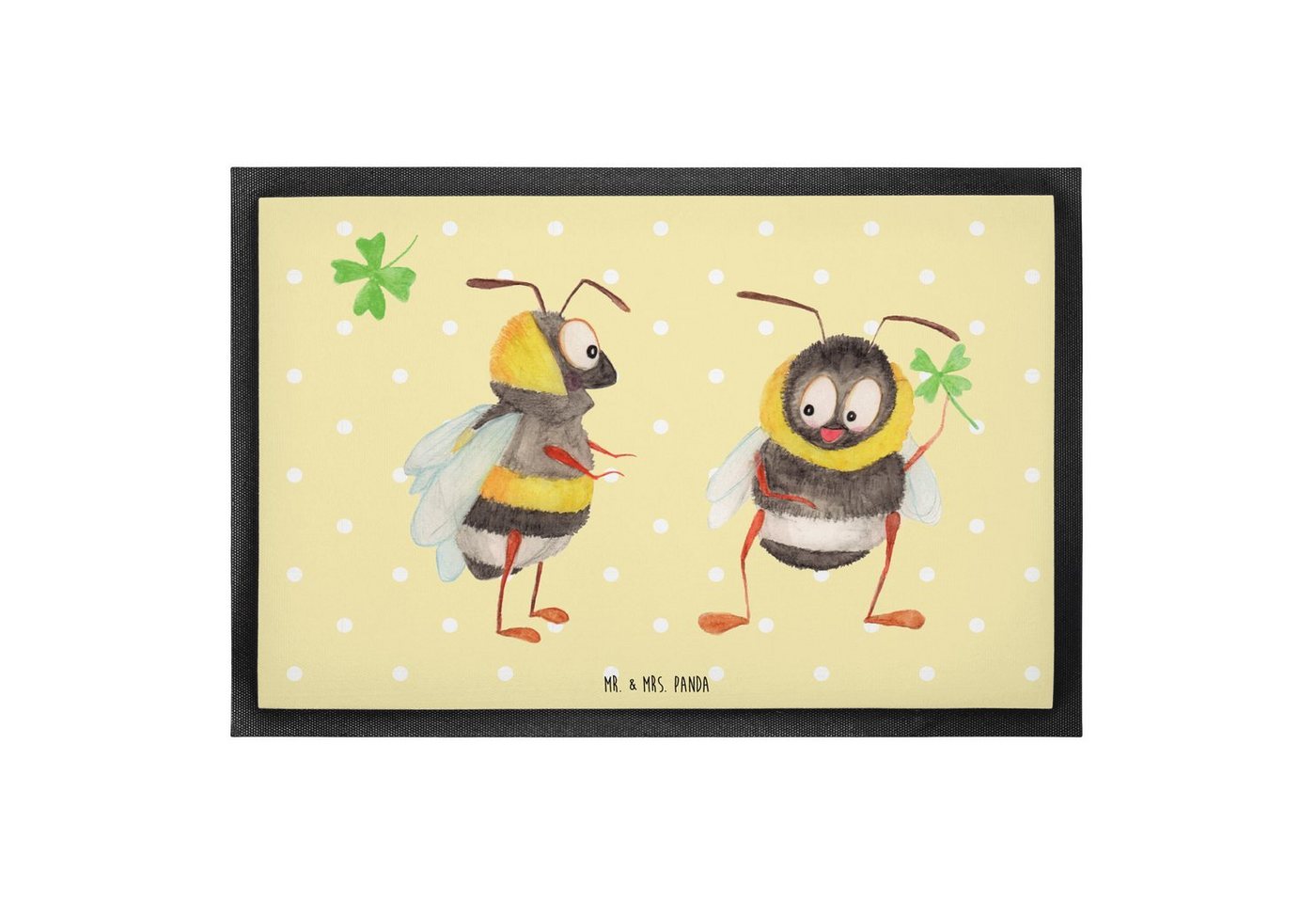 Fußmatte 60 x 90 cm Hummeln Kleeblatt - Gelb Pastell - Geschenk, glücklich wer, Mr. & Mrs. Panda, Höhe: 0.3 mm, Charmantes Design von Mr. & Mrs. Panda