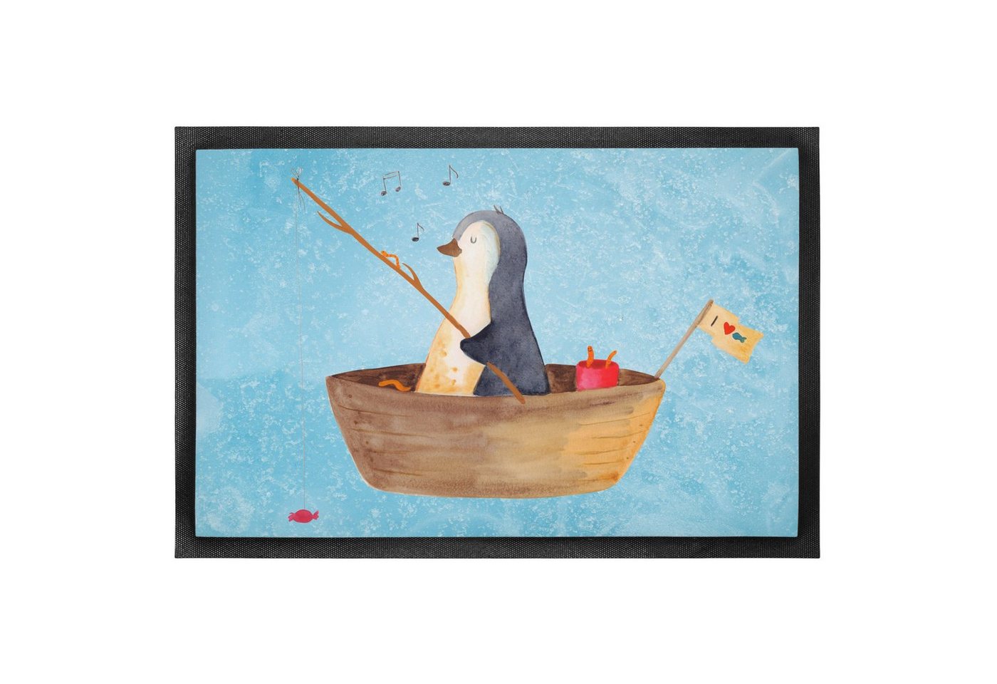 Fußmatte 60 x 90 cm Pinguin Angelboot - Eisblau - Geschenk, Schmutzfangmatte, Mr. & Mrs. Panda, Höhe: 0.3 mm, Attraktives Design von Mr. & Mrs. Panda