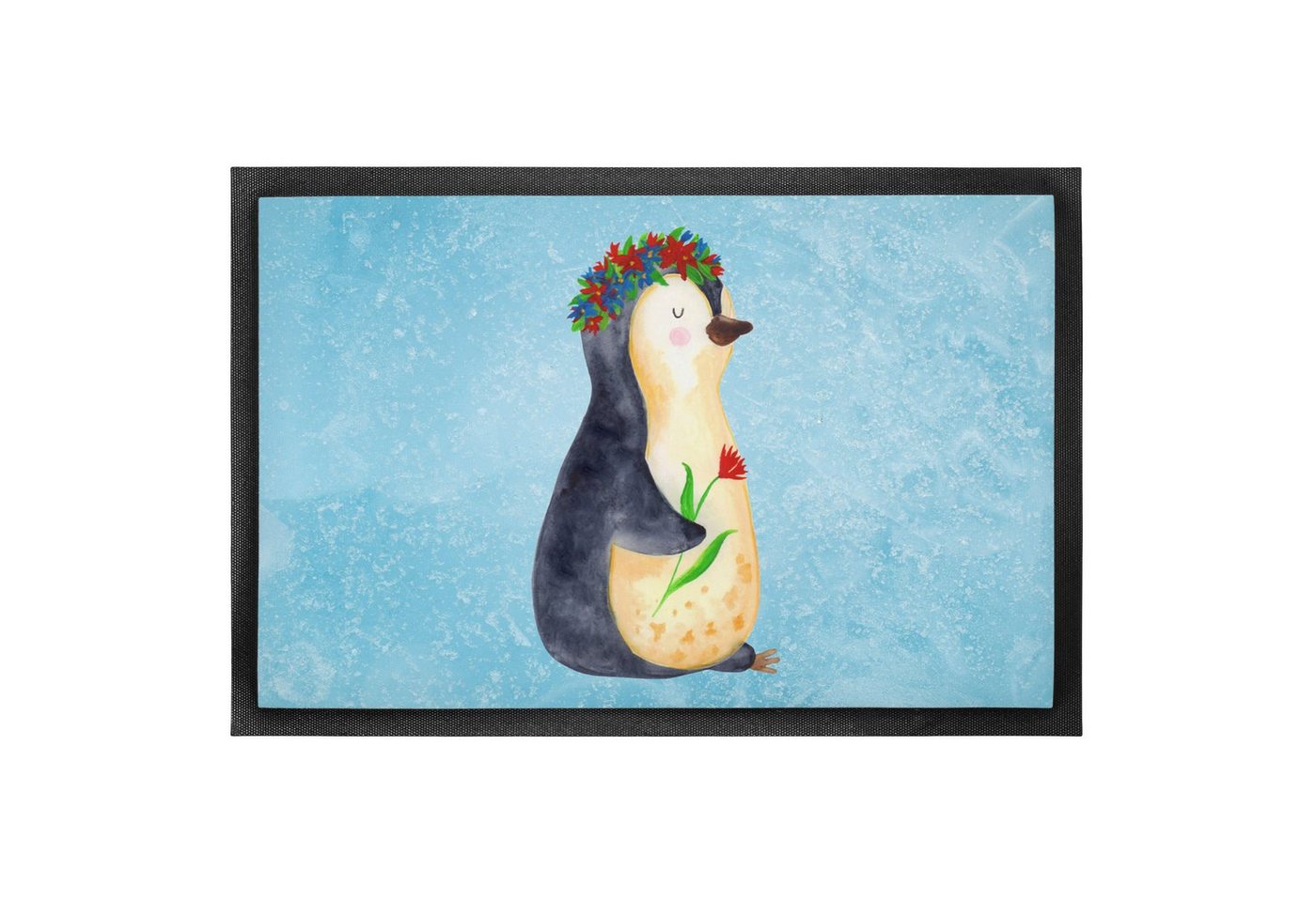Fußmatte 60 x 90 cm Pinguin Blumen - Eisblau - Geschenk, Haustürmatte, Fußabst, Mr. & Mrs. Panda, Höhe: 0.3 mm, Attraktives Design von Mr. & Mrs. Panda