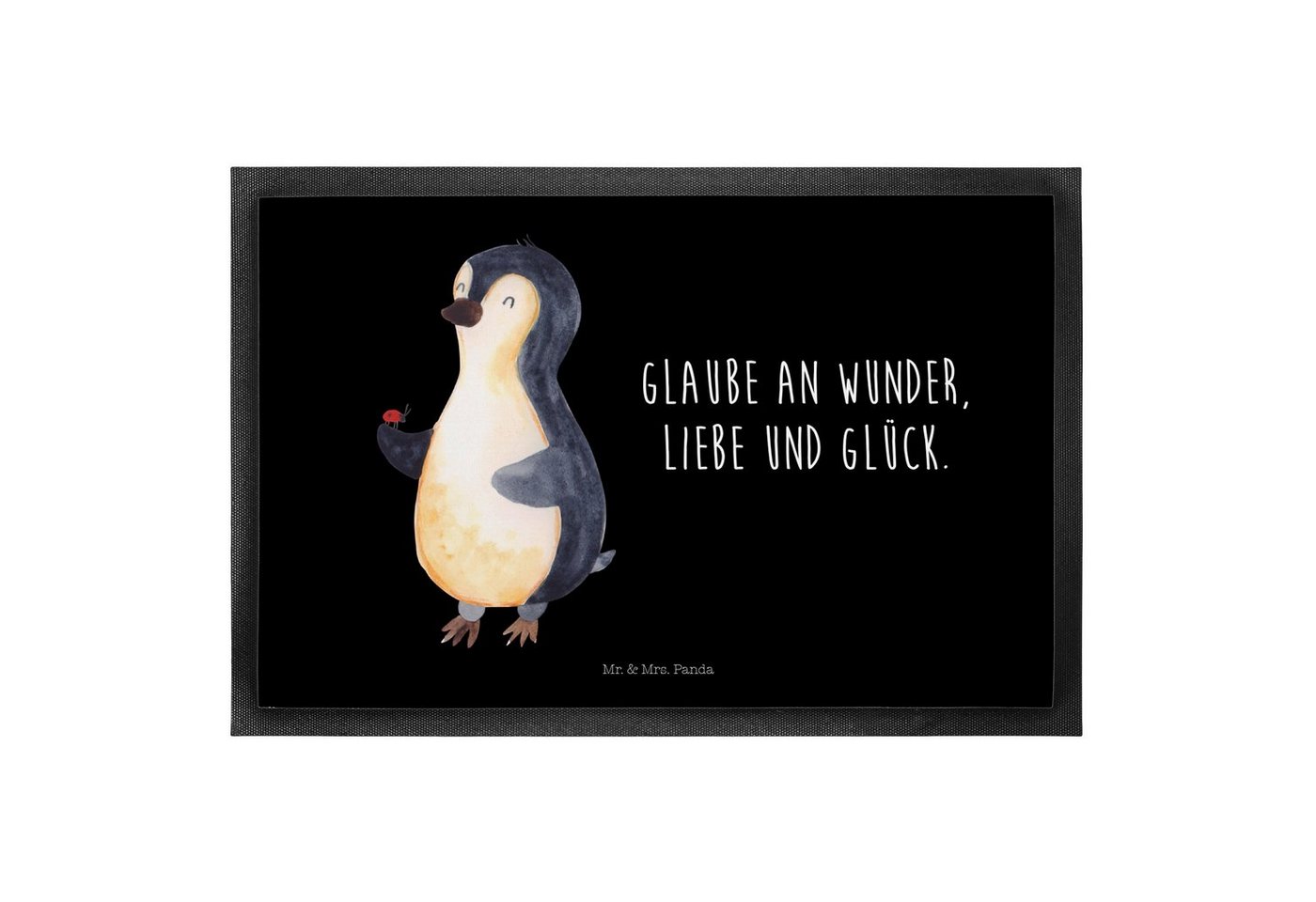 Fußmatte 60 x 90 cm Pinguin Marienkäfer - Schwarz - Geschenk, Türmatte, Pingui, Mr. & Mrs. Panda, Höhe: 0 mm von Mr. & Mrs. Panda