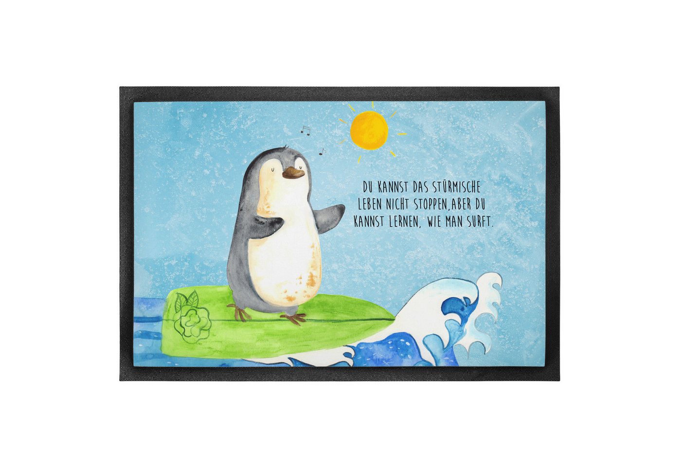 Fußmatte 60 x 90 cm Pinguin Surfer - Eisblau - Geschenk, Wellen reiten, Urlaub, Mr. & Mrs. Panda, Höhe: 0.3 mm, Rutschfester Halt von Mr. & Mrs. Panda