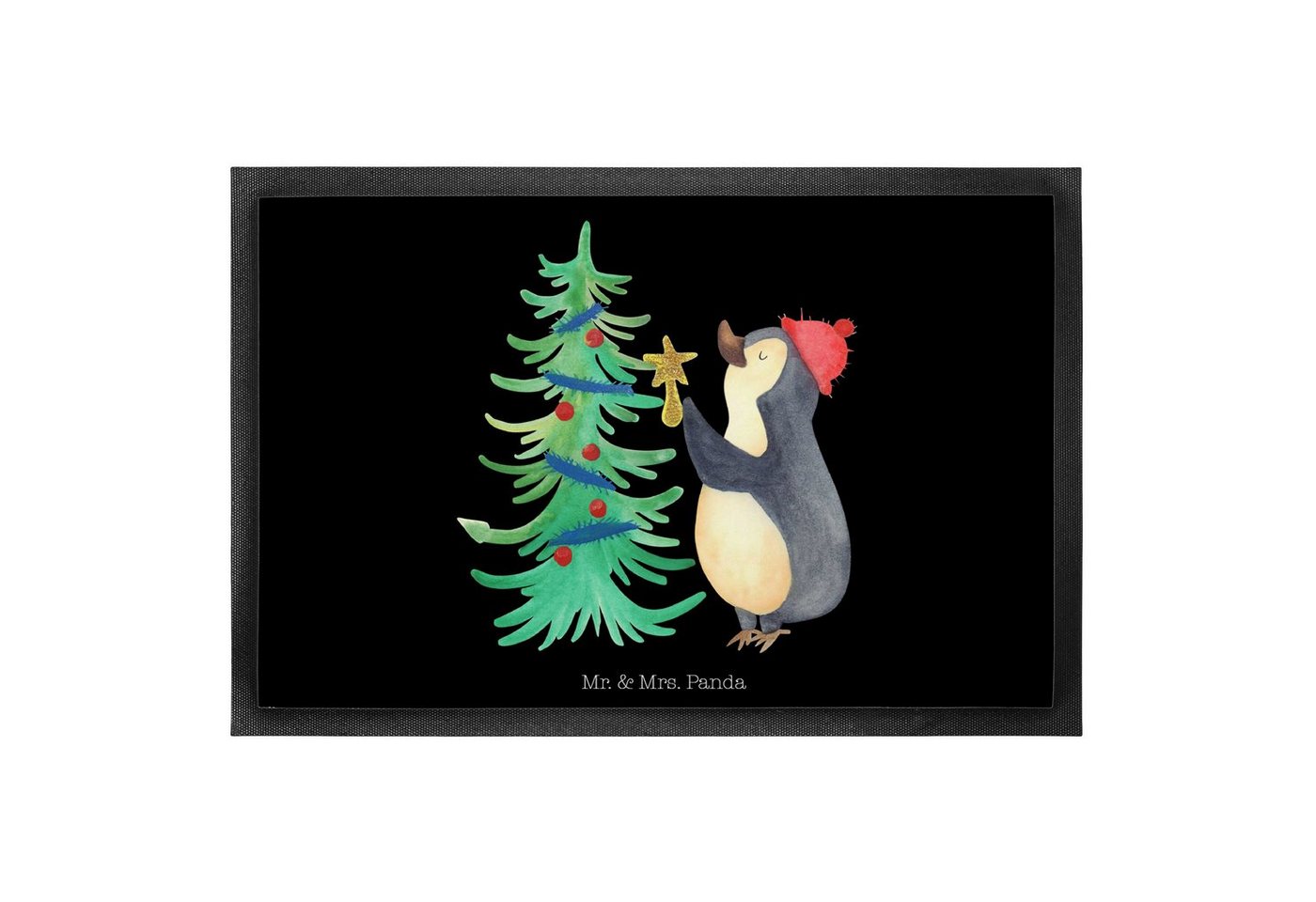 Fußmatte 60 x 90 cm Pinguin Weihnachtsbaum - Schwarz - Geschenk, Winter, Winte, Mr. & Mrs. Panda, Höhe: 0.3 mm, Robust & Dekorativ von Mr. & Mrs. Panda