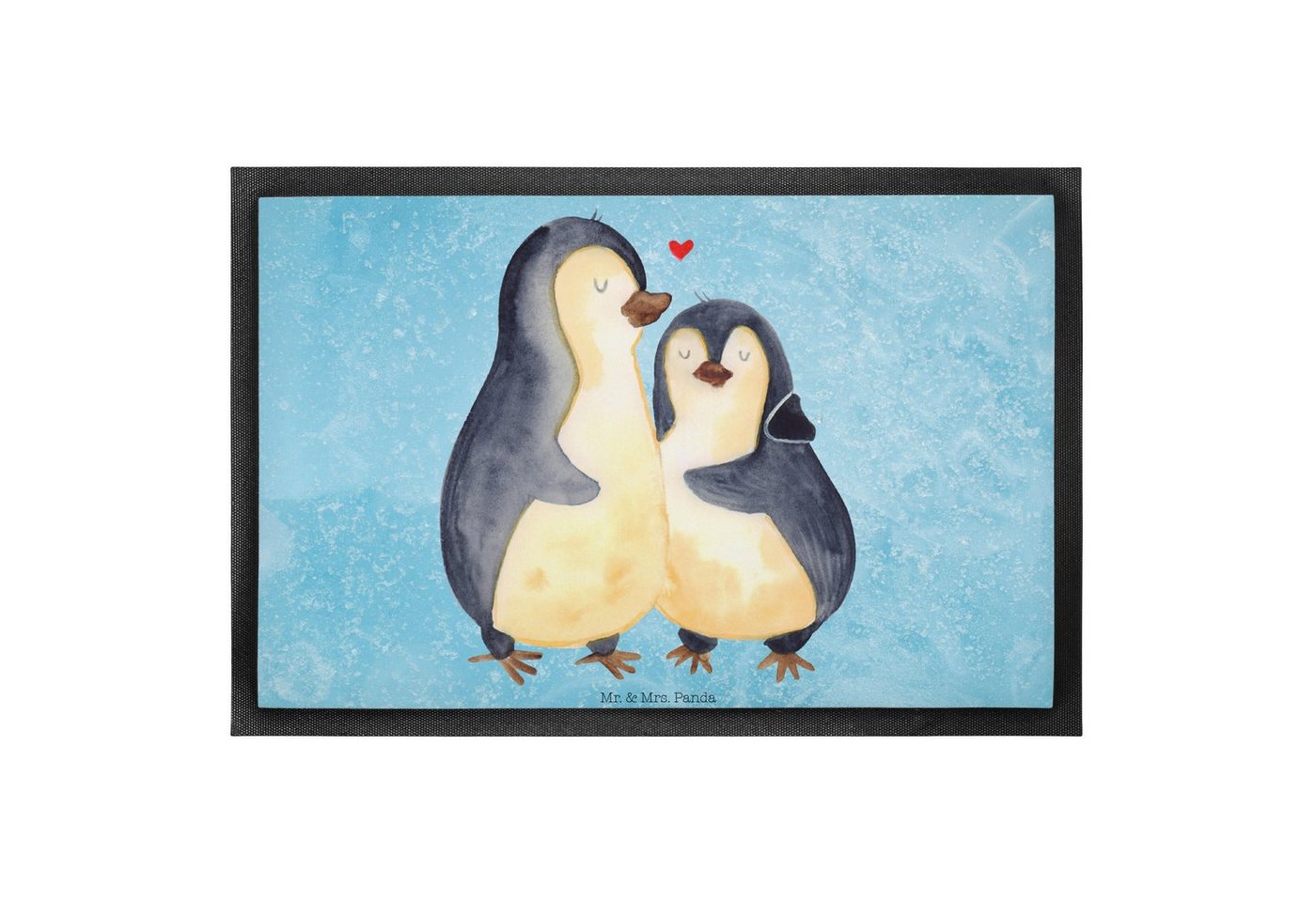 Fußmatte 60 x 90 cm Pinguin umarmen - Eisblau - Geschenk, Hochzeitstag, Türmat, Mr. & Mrs. Panda, Höhe: 0.3 mm, Charmantes Design von Mr. & Mrs. Panda