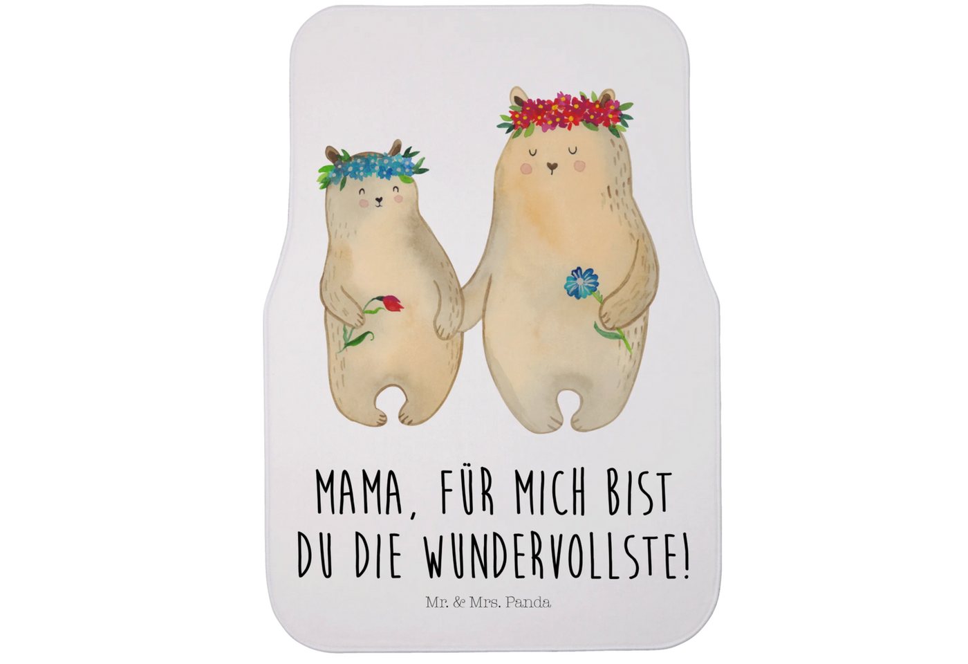 Mr. & Mrs. Panda Fußmatte Bären mit Blumenkranz - Weiß - Geschenk, Familie, Vorbild, Matte Für, Höhe: 63 mm, Stilvolle Designs von Mr. & Mrs. Panda