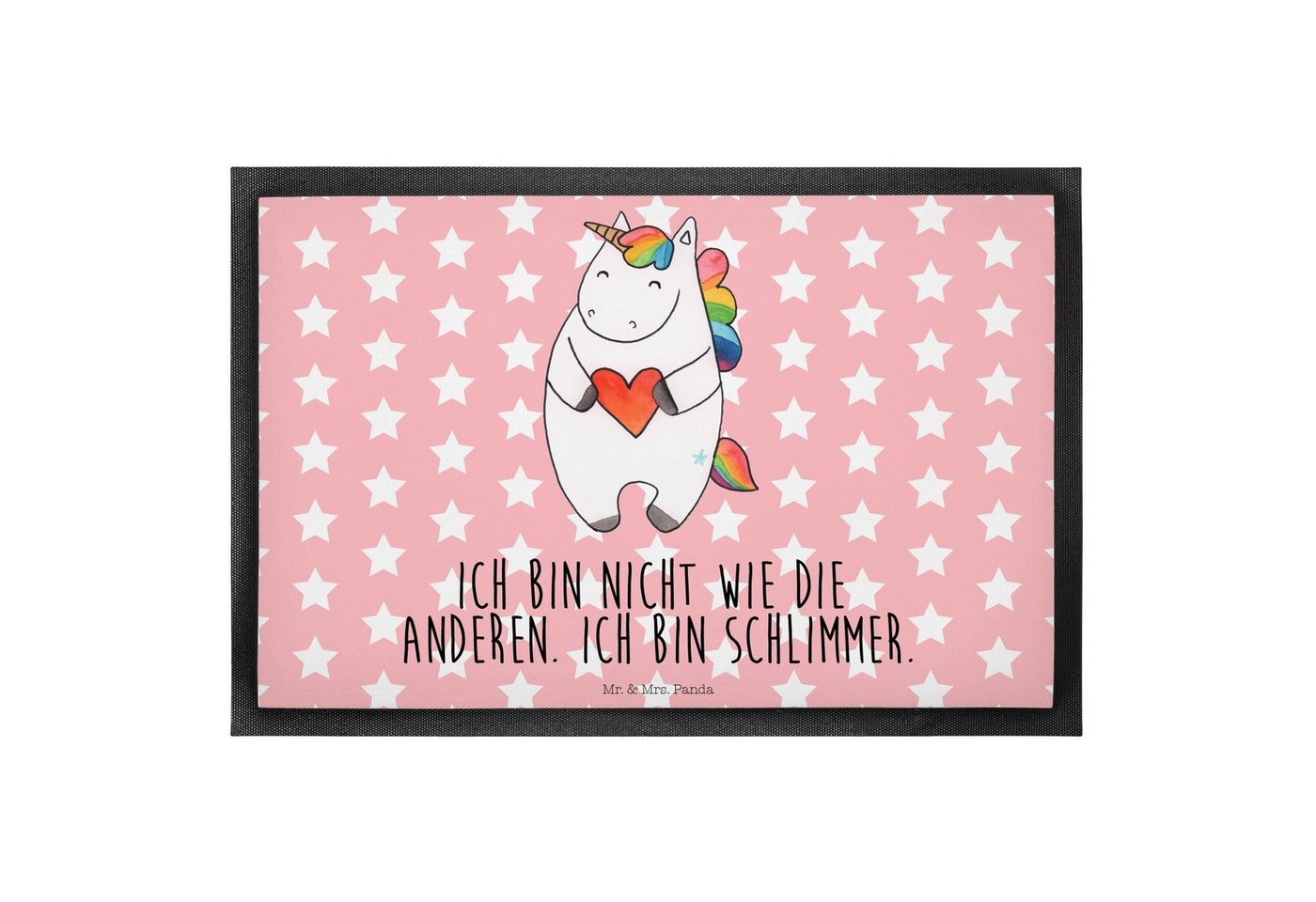 Fußmatte Einhorn Herz - Rot Pastell - Geschenk, Unicorn, Haustürmatte, Einhörn, Mr. & Mrs. Panda, Höhe: 0.6 mm von Mr. & Mrs. Panda