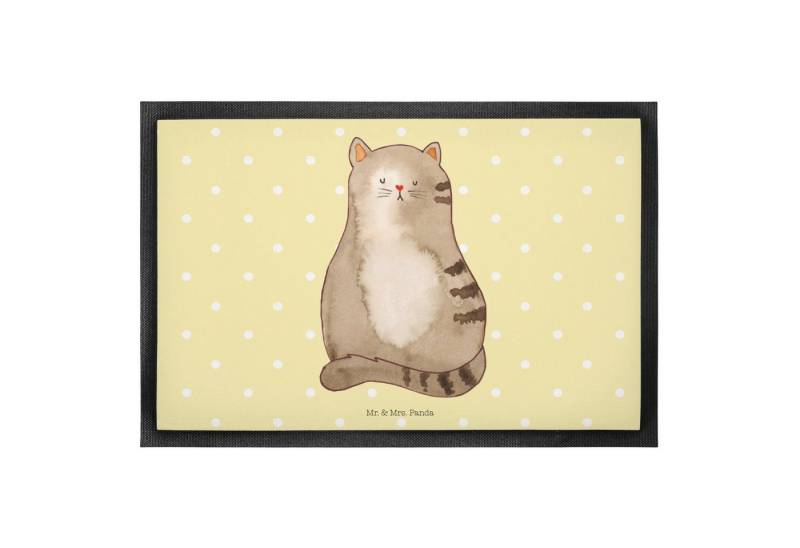 Mr. & Mrs. Panda Fußmatte Katze sitzend - Gelb Pastell - Geschenk, Katzendeko, Matte, Türvorleg, Höhe: 0.6 mm von Mr. & Mrs. Panda