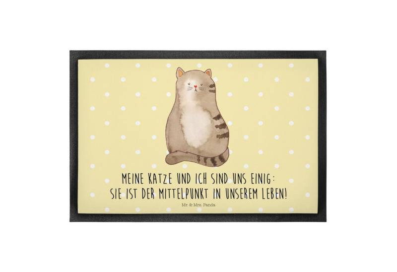 Mr. & Mrs. Panda Fußmatte Katze sitzend - Gelb Pastell - Geschenk, Miau, Vorleger, Türvorleger, Höhe: 0.6 mm von Mr. & Mrs. Panda