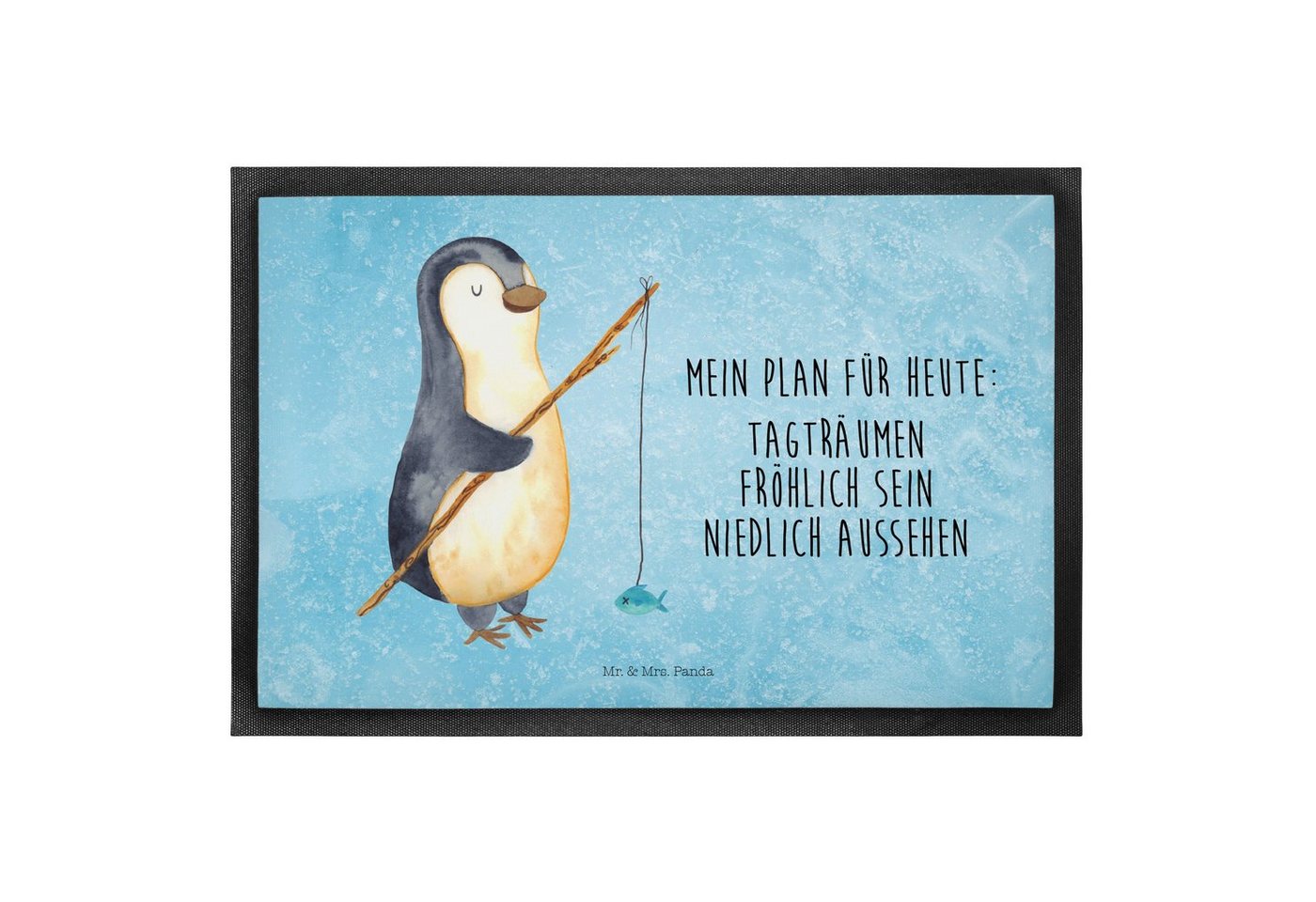 Fußmatte Pinguin Angler - Eisblau - Geschenk, Fußabstreifer, Motivation, Haust, Mr. & Mrs. Panda, Höhe: 0.6 mm von Mr. & Mrs. Panda