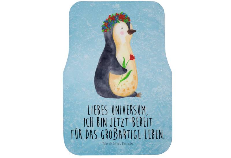 Mr. & Mrs. Panda Fußmatte Pinguin Blumen, Fahrer Autofußmatte, Eisblau, Automatte, Motivation, Höhe: 63 mm von Mr. & Mrs. Panda