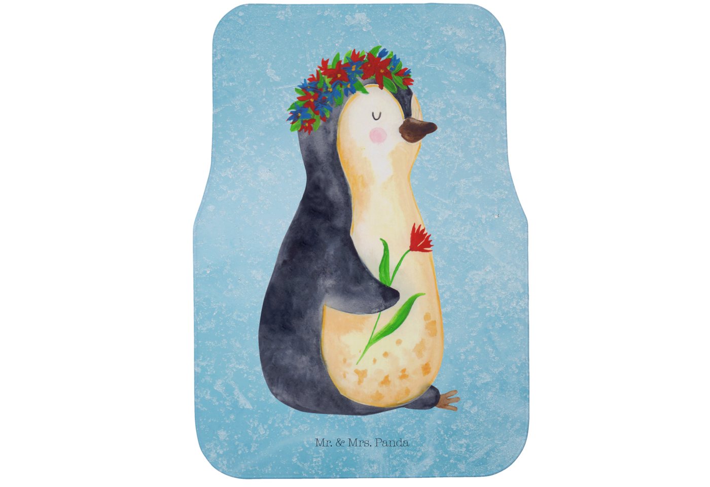 Fußmatte Pinguin Blumen - Eisblau - Geschenk, Selbstliebe, Geschenkidee, Fahre, Mr. & Mrs. Panda, Höhe: 0.5 mm von Mr. & Mrs. Panda