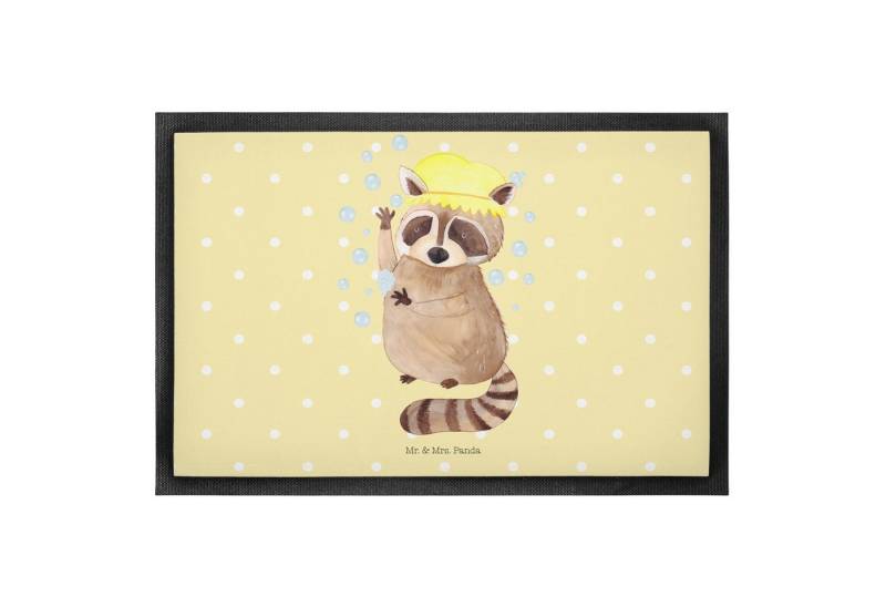Fußmatte 60 x 90 cm Waschbär - Gelb Pastell - Geschenk, Seifenblasen, waschen, Mr. & Mrs. Panda, Höhe: 0 mm von Mr. & Mrs. Panda
