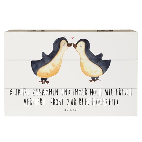 Mr. & Mrs. Panda 19 x 12 cm Holzkiste 8. Hochzeitstag Blechhochzeit - Geschenk, 8 Jahre zusammen, Hochtzeit, Schatulle, XXL, Truhe, Geschenke, von Mr. & Mrs. Panda