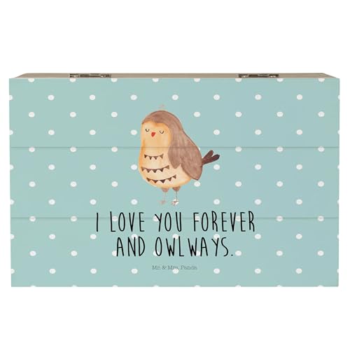 Mr. & Mrs. Panda 19 x 12 cm Holzkiste Eule Zufrieden - Geschenk, Truhe, Waldtier, Liebe Spruch, Erinnerungskiste, Owl, Dekokiste, Schatzkiste, Spruch von Mr. & Mrs. Panda