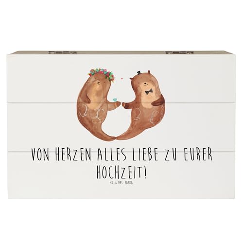 Mr. & Mrs. Panda 19 x 12 cm Holzkiste Hochzeitspaar Otter - Geschenk, Schatzkiste, Truhe, Trauung, Hochzeitsgeschenk, Dekokiste, Hochzeitsfeier, von Mr. & Mrs. Panda