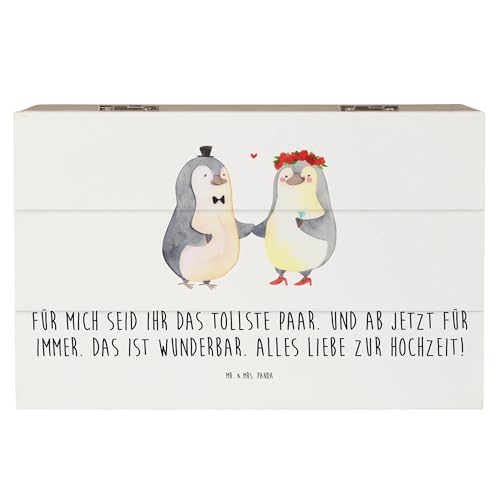 Mr. & Mrs. Panda 19 x 12 cm Holzkiste Hochzeit Pinguin - Geschenk, Truhe, Trauungsgeschenk, Verlobungsfeier, Gastgeschenk, Erinnerungsbox, Dekokiste, von Mr. & Mrs. Panda