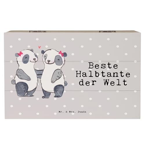 Mr. & Mrs. Panda 19 x 12 cm Holzkiste Panda Halbtante - Geschenk, Truhe, Dekokiste, Schenken, Schatzkiste, Schatulle, Geschenkdose, Geburtstag, von Mr. & Mrs. Panda