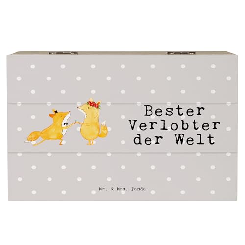 Mr. & Mrs. Panda 19 x 12 cm Holzkiste Verlobter - Geschenk, Schatzkiste, Geschenkdose, Mann, Aufbewahrungsbox, Schatulle, Geschenktipp, Verloben, von Mr. & Mrs. Panda