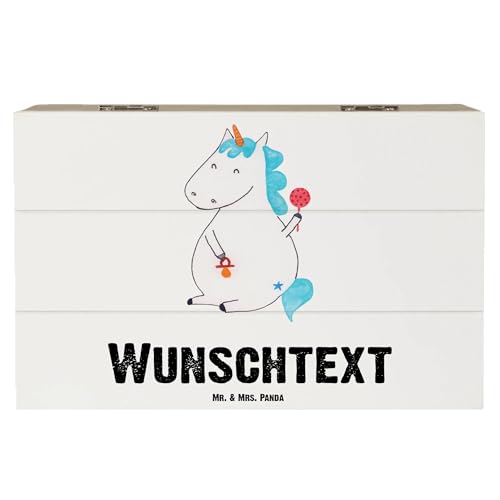 Mr. & Mrs. Panda Personalisierte Holzkiste Einhorn Baby 19 x 12 cm - Personalisierte Geschenke, Einhörner, Erinnerungskiste, Truhe Personalisiert, von Mr. & Mrs. Panda