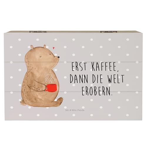 Mr. & Mrs. Panda 19 x 12 cm Holzkiste Bär Kaffee - Geschenk, Coffee, Motivation, Teddy, Schatzkiste, Geschenkdose, XXL, Welt erobern, Truhe, von Mr. & Mrs. Panda