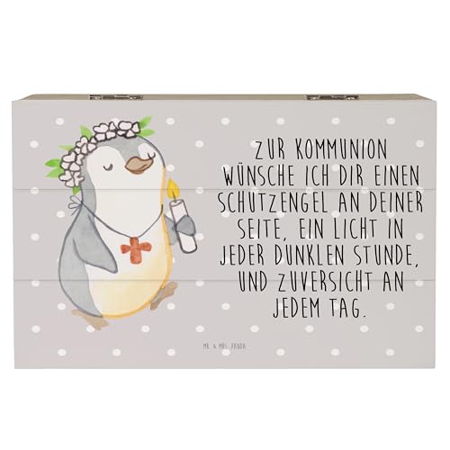 Mr. & Mrs. Panda 19 x 12 cm Holzkiste Pinguin Kommunion Mädchen - Geschenk, Erinnerungsbox, Konfirmation Geschenk, Erinnerungskiste, Jugendweihe, von Mr. & Mrs. Panda