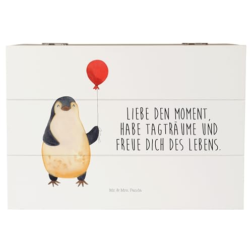 Mr. & Mrs. Panda 22 x 15 cm Holzkiste Pinguin Luftballon - Geschenk, Truhe, Motivation, XXL, Kind, Neustart, beste Freundin, Erinnerungskiste, von Mr. & Mrs. Panda