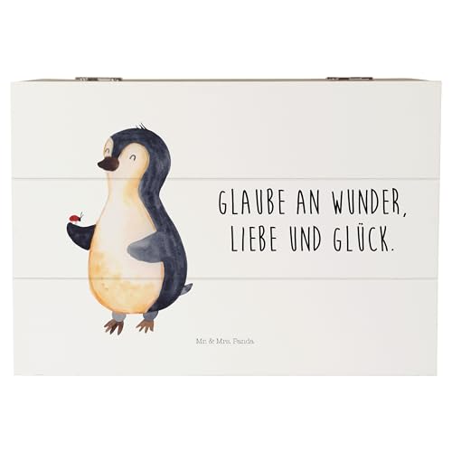 Mr. & Mrs. Panda 22 x 15 cm Holzkiste Pinguin Marienkäfer - Geschenk, Liebe, Geschenkbox, Aufbewahrungsbox, Lebensfreude, Truhe, Freude, Dekokiste, von Mr. & Mrs. Panda
