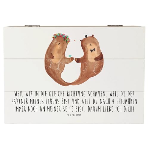 Mr. & Mrs. Panda 22 x 15 cm Holzkiste 4. Hochzeitstag Seidenhochzeit - Geschenk, Aufbewahrungsbox, Liebe, gemeinsamer Weg, Truhe, Hochtzeit, von Mr. & Mrs. Panda