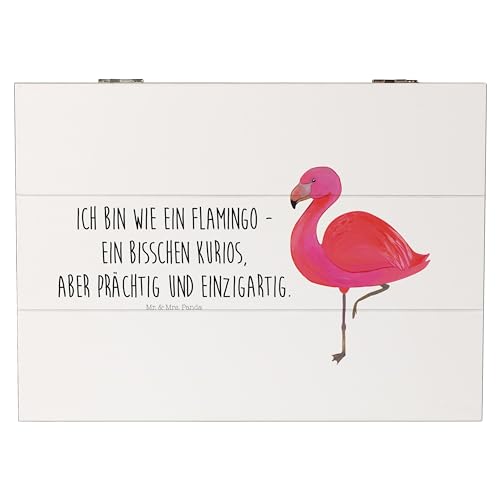 Mr. & Mrs. Panda 25 x 18 cm Holzkiste Flamingo classic - Geschenk, prächtig, Geschenkbox, ich, Erinnerungsbox, Sohn, Schatulle, Truhe, stolz, von Mr. & Mrs. Panda