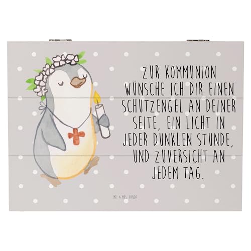 Mr. & Mrs. Panda 25 x 18 cm Holzkiste Pinguin Kommunion Mädchen - Geschenk, Truhe, Erinnerungskiste, Konfirmation Geschenk, Alles Gute, von Mr. & Mrs. Panda