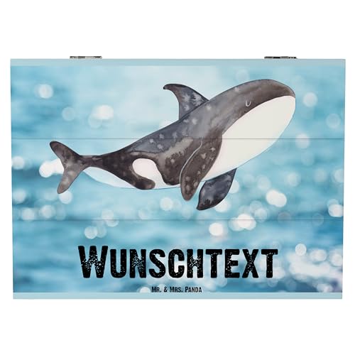 Mr. & Mrs. Panda 25 x 18 cm Personalisierte Holzkiste Orca - Personalisierte Geschenke, Arbeit, Holzkiste mit Namen, Meerestiere, Truhe von Mr. & Mrs. Panda