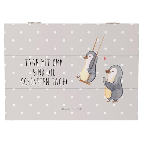 Mr. & Mrs. Panda 25 x 18 cm Holzkiste Pinguin Oma schaukeln - Geschenk, Erinnerungsbox, Lieblingsoma, Schatzkiste, Familie, Vatertag, beste Oma, von Mr. & Mrs. Panda