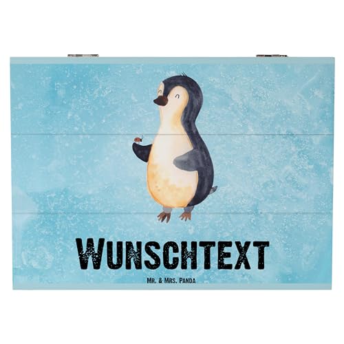 Mr. & Mrs. Panda 25 x 18 cm Personalisierte Holzkiste Pinguin Marienkäfer - Personalisierte Geschenke, aufmerksam, Kiste mit Namen, Glück, von Mr. & Mrs. Panda