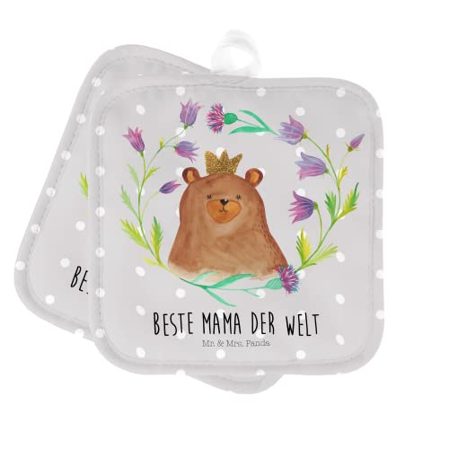 Mr. & Mrs. Panda Topfuntersetzer Bär Königin - Geschenk, Schöne Topflappen, Mama, Ofenhandschuh, Topflappen mit Spruch, Teddybär, Beste Mutti, von Mr. & Mrs. Panda