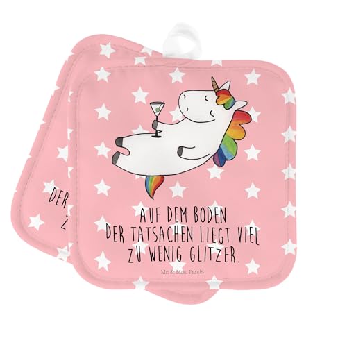 Mr. & Mrs. Panda 2er Set Topflappen Einhorn Cocktail - Geschenk, Ofenhandschuhe, Unicorn, Ofenhandschuh, Topfhandschuh, Einhörner, Topfuntersetzer, von Mr. & Mrs. Panda